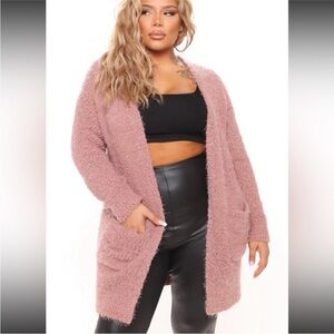 Fashion Nova Pink Fuzzy Cardigan Sweater